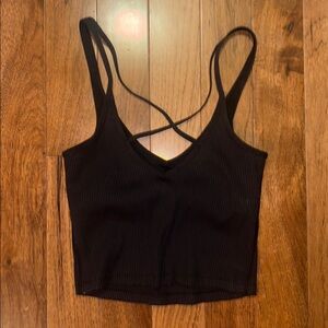 Vuori Black Ribbed V-Neck Tank Top